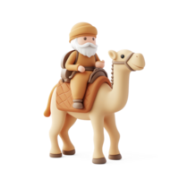 Wise man riding camel 3D icon isolate on transparent background png