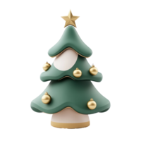 Chrismas tree with decoration greed and gold 3D icon cartoon minimalist isolate on transparent background png
