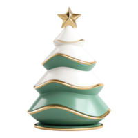 Christmas tree with decoration in color green white gold 3D icon cartoon minimalist isolate on transparent background png