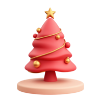 Chrismas tree with decoration red and gold 3D icon cartoon minimalist isolate on transparent background png
