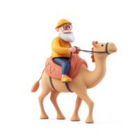Wise man riding camel 3D icon cartoon smooth soft light isolate on transparent background png