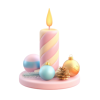 Advent Candle with Christmas decorated ornaments 3D icon cartoon smooth soft light isolate on transparent background png