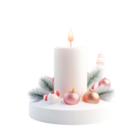 White Christmas candle with decoration items 3D icon cartoon smooth soft light isolate on transparent background png