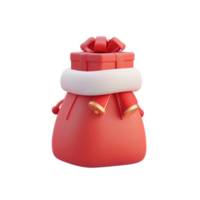 Red Christmas presents in a Santa's bag 3D icon cartoon smooth soft light isolate on transparent background png