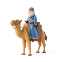 Wise man riding camel 3D icon cartoon smooth soft light isolate on transparent background png