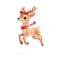 Christmas deer with decoration leaping on the air 3D icon cartoon smooth soft light isolate on transparent background png