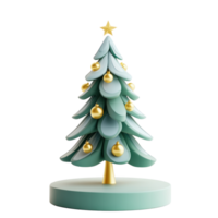 Chrismas tree with decoration greed and gold 3D icon cartoon minimalist isolate on transparent background png