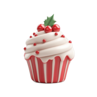 Christmas cupcake 3D icon cartoon smooth soft light isolate on transparent background png