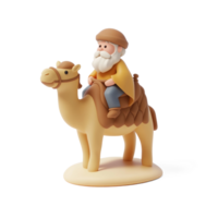 Wise man riding camel 3D icon isolate on transparent background png