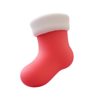 Red Christmas sock 3D icon cartoon smooth soft light isolate on transparent background png