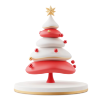 Chrismas tree with decoration red and gold 3D icon cartoon minimalist isolate on transparent background png