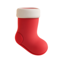 Red Christmas sock 3D icon isolate on transparent background png