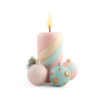 Advent Candle with Christmas decorated ornaments 3D icon isolate on transparent background png