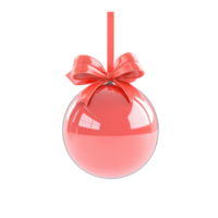 Red gift box inside glass ball ornament hanging 3D icon cartoon smooth soft light isolate on transparent background png