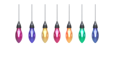 A string of colorful Christmas lights hanging 3D icon cartoon isolate on transparent background png