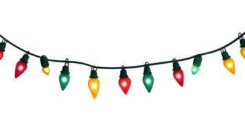 Christmas garland with colorful light hanging 3D icon cartoon isolate on transparent background png