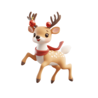 Christmas deer with decoration leaping on the air 3D icon isolate on transparent background png