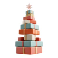 Christmas tree made from gift boxes 3D icon cartoon minimalist isolate on transparent background png
