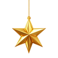 Christmas Gold Star of bethlehem hanging 3D icon cartoon round edges isolate on transparent background png