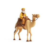 Wise man riding camel 3D icon cartoon smooth soft light isolate on transparent background png