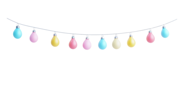 A string of colorful Christmas lights hanging 3D icon isolate on transparent background png