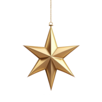 Christmas Gold Star of bethlehem hanging 3D icon cartoon round edges isolate on transparent background png