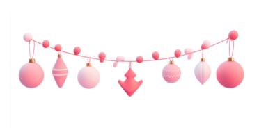 Christmas garland with decorations hanging 3D icon isolate on transparent background png