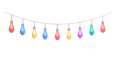 A string of colorful Christmas lights hanging 3D icon isolate on transparent background png