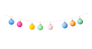 A string of colorful Christmas lights hanging 3D icon isolate on transparent background png
