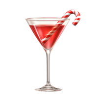 Red martini with a candy cane 3D icon cartoon smooth soft light isolate on transparent background png