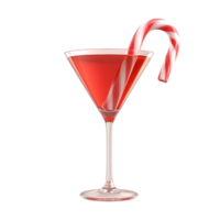 Red martini with a candy cane 3D icon cartoon smooth soft light isolate on transparent background png