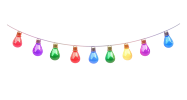 A string of colorful Christmas lights hanging 3D icon cartoon isolate on transparent background png
