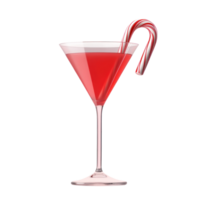 Red martini with a candy cane 3D icon cartoon smooth soft light isolate on transparent background png