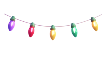 A string of colorful Christmas lights hanging 3D icon cartoon isolate on transparent background png
