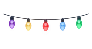 A string of colorful Christmas lights hanging 3D icon cartoon isolate on transparent background png