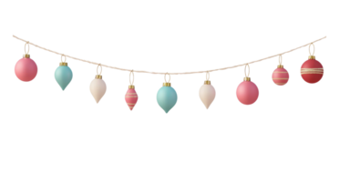 Christmas garland with baubles hanging 3D icon isolate on transparent background png