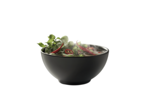 Spicy pho noodle soup with fresh herbs and chili peppers on a transparent background png