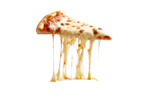 Slice of pizza with melted cheese stretching isolated on a transparent background png