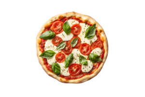 Margherita pizza with fresh basil and mozzarella isolated on a transparent background png