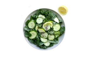 Kale and cucumber salad with lemon isolated on a transparent background png