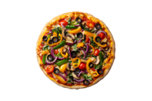 Vegetable pizza with colorful toppings isolated on a transparent background png