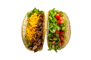 Tacos with ground beef, cheese, and pico de gallo on a transparent background png