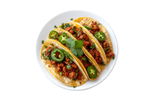 Ground beef tacos with jalapeno and cilantro on a transparent background png
