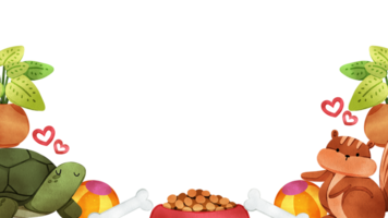 A turtle and a squirrel are enjoying a delightful dining atmosphere, hand-drawn watercolor frame png