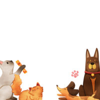 A dog and a cat are having fun in the surrounding atmosphere, hand-drawn watercolor painting frame png