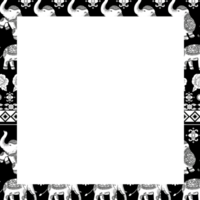 Square frame of elephant pattern in Thai line art style png