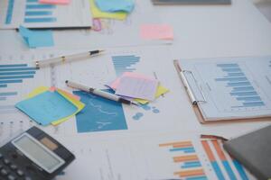 businessman working data document graph chart report marketing research development planning management strategy analysis financial accounting. Business office concept. photo