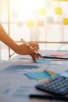 businessman working data document graph chart report marketing research development planning management strategy analysis financial accounting. Business office concept. photo