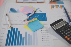 businessman working data document graph chart report marketing research development planning management strategy analysis financial accounting. Business office concept. photo