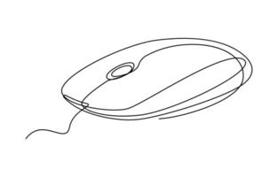 Drawn continuous one line computer mouse logo vector